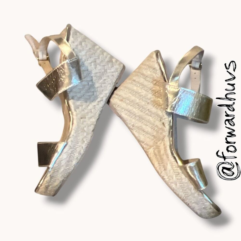 Montego Bay Club Silver Metallic Espadrille Wedge Sandals Size 10